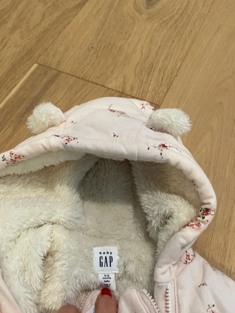 New GAP Light Pink Floral Quilted Hooded Baby One-Piece NWT